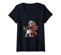 Womens Roaring Down the Road with this Lion on a Motorcycle V-Neck T-Shirt