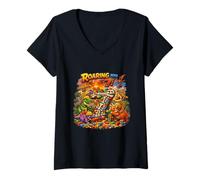 Women's Roaring Into 7 Dinosaur Birthday Party Building Blocks Dino V-Neck T-Shirt