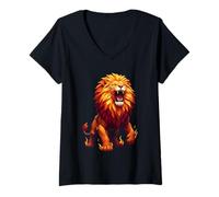 Women's Roaring Lion Geometric Wild Jungle Lion V-Neck T-Shirt