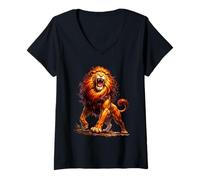 Women's Roaring Lion Strength Power Alpha Leader Wild Animal V-Neck T-Shirt