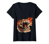 Women's Roaring Tiger Untamed Power Art V-Neck T-Shirt
