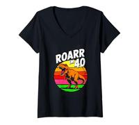 Women's Roarr Im 40 Funny Dinosaur T Rex Birthday V-Neck T-Shirt
