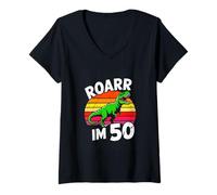 Women's ROARR IM 50 Funny Dinosaur T Rex Birthday V-Neck T-Shirt