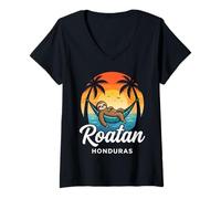 Women's Roatan Honduras Sloth Relaxing in Hammock Tropical Sunset V-Neck T-Shirt