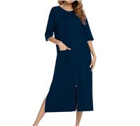 Women's Robe Zipper Front Nightgown Sale Ladies Full Zip Nightdress Women Nightgown Full Length Loungwear Sleepwear Duster Bathrobe Lightweight Housecoats Clearance