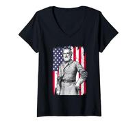 Women's Robert E Lee Civil War Confederate General Portrait Art V-Neck T-Shirt