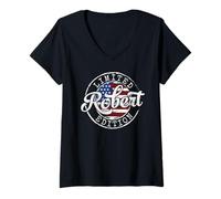Women's Robert Limited Edition USA Flag Stamp Personalized Name V-Neck T-Shirt