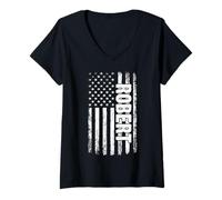 Womens Robert Personal Name American Flag Retro Men Women Funny V-Neck T-Shirt