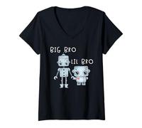 Womens Robo Boy For Lil Bro Big Bro Matching Brother Dude Robotics V-Neck T-Shirt