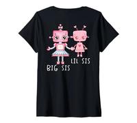Womens Robo Girl Robot Sister Robotic Lil Sis Big Sis ART ON BACK V-Neck T-Shirt