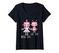 Womens Robo Girl Robot Sister Robotic Lil Sis Big Sis Match Sibling V-Neck T-Shirt