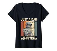 Women's Robot Dad Who Always Came Back with The Milk Retro Sunset V-Neck T-Shirt