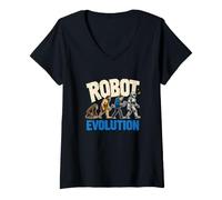 Women's Robot Evolution Robotics Coder Humor Automation Nerd V-Neck T-Shirt