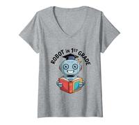 Womens Robot in The Class Graduation Book Reading STEM V-Neck T-Shirt