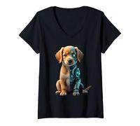 Women's Robotic Half Dog Owner Cyborg AI Robot Technology Dogs V-Neck T-Shirt