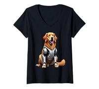 Women's Robotic Half Dog Owner Cyborg AI Robot Technology Dogs V-Neck T-Shirt