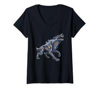 Womens Robotic Wolf Cyber Howling Mech Animal Design V-Neck T-Shirt