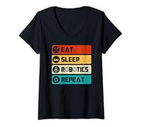 Women's Robotics Engineer Funny Robot, Eat Sleep Robotics Repeat V-Neck T-Shirt