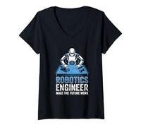 Womens Robotics Engineer Make The Future Work Through AI and Code V-Neck T-Shirt