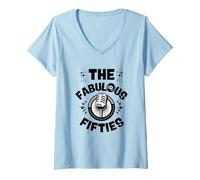 Women's Rock and Roll 50s Party Retro Style Doo Wop 1950s Rockabilly V-Neck T-Shirt