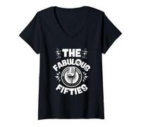 Women's Rock and Roll 50s Party Retro Style Doo Wop 1950s Rockabilly V-Neck T-Shirt