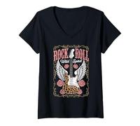 Womens Rock and Roll Wild Spirit Guitar Wings for Women V-Neck T-Shirt