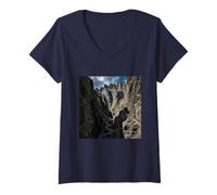 Women's Rock Canyon Cliff Pass Mountain Ravine Trail V-Neck T-Shirt