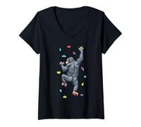 Womens Rock Climber Indoor Wall Climbing Monkey Funny Climbers V-Neck T-Shirt