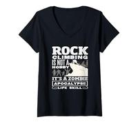Women's Rock Climbing Zombie Apocalypse Life Skill Funny V-Neck T-Shirt