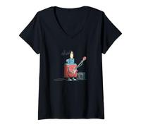 Women's Rock Lighter Flames Costume with Guitar and Amplifier V-Neck T-Shirt