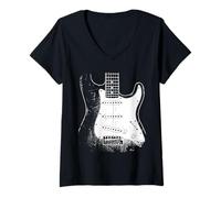 Womens Rock Metal Electric Guitar Player. Grunge Distressed Effect V-Neck T-Shirt