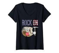 Womens Rock On Cartoon Rock Design for Rockhounds V-Neck T-Shirt