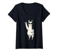 Womens Rock On Llama Sunglasses Attitude V-Neck T-Shirt