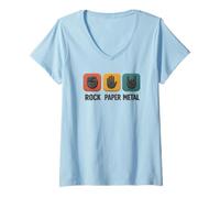 Womens Rock Paper Metal - Funny Hand Sign, Rock Music Game V-Neck T-Shirt