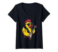 Womens Rock Playing Guitar Men Women Kids Funny Duck V-Neck T-Shirt