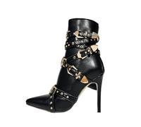 Women's Rock Punk Side Zipper Black Stiletto Heel Ankle Boots - Fall Winter Fashion Boots for Office Wear, Holiday Events,Black,5 UK