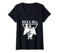 Womens Rock & Roll Chick Playing Electric Guitar V-Neck T-Shirt