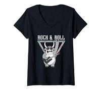 Womens Rock & Roll Fun Bull Guitarist Icon V-Neck T-Shirt