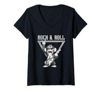 Womens Rock & Roll Monkey Playing Guitar V-Neck T-Shirt
