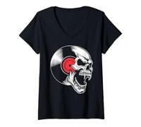 Womens Rock & Skull Vinyl: Metal, Rock Music Vintage Vibes V-Neck T-Shirt