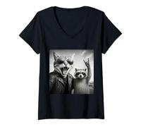 Womens Rock Star Cat Selfie Raccoon Rock Music Gifts Men Women V-Neck T-Shirt