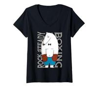 Womens Rock Steady Boxing Handsome Bear Beat Parkinson's V-Neck T-Shirt