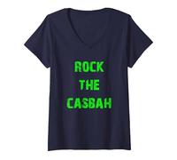 Women's Rock The Casbah V-Neck T-Shirt, Navy Blue, Medium