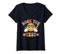 Women's Rock The Test Day Funny Exam Testing Teacher Appreciation V-Neck T-Shirt
