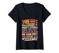 Women's Rock The Test Day Standardized Exams Teacher Motivation V-Neck T-Shirt