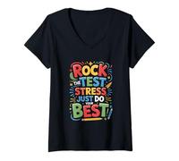 Women's Rock The Test Dont Stress Funny Motivational Saying V-Neck T-Shirt