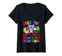 Women's Rock The Test Don't Stress Just Do Your Best - Teacher Koala V-Neck T-Shirt