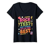 Women's Rock The Test Student Educator Teaching School Test Day V-Neck T-Shirt