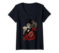 Womens Rockabilly Gothic Gambling 1950s Skeleton Gambler V-Neck T-Shirt