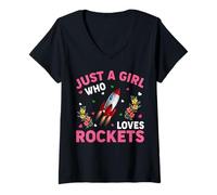 Womens Rocket Lover Funny Just A Girl Who Loves Rockets V-Neck T-Shirt